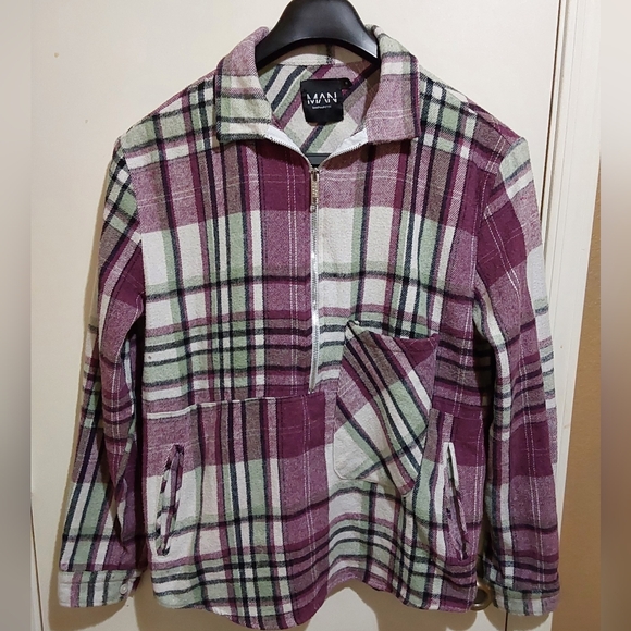 🌺 Like New Boohoo Man Flannel Pull-on Shacket - Picture 1 of 15